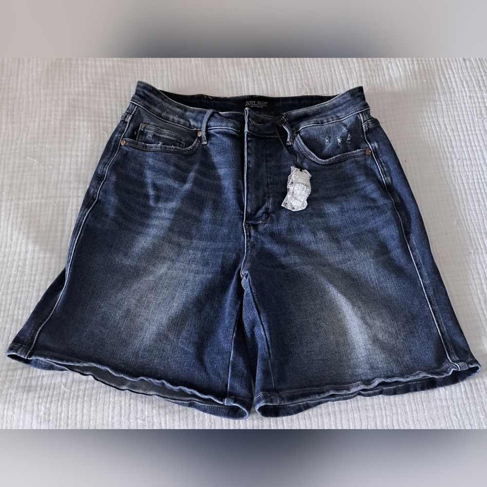 Judy Blue Tummy Control Denim Blue Women's Shorts with Tags Cotton Blend Sz 1XL